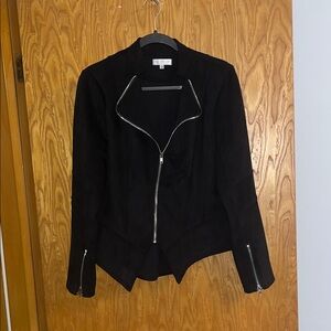 Solitaire Black Leather Jacket with Silver Zipper Solitaire By Ravikhosla Large